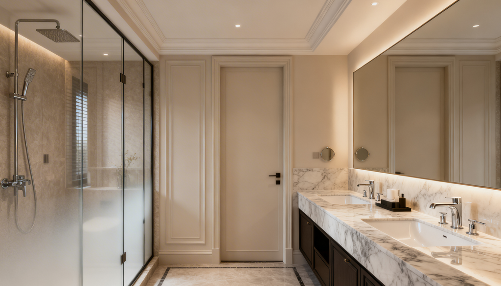 Waterproofing Details for Tiled Rowhome Walk-In Showers shown in a realistic Philadelphia, PA residential construction setting.