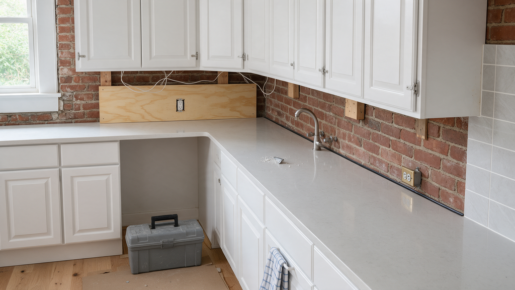 Professional backsplash outlet under cabinet lighting planning detail for Philly Kitchen & Bath LLC in Northeast Philadelphia

