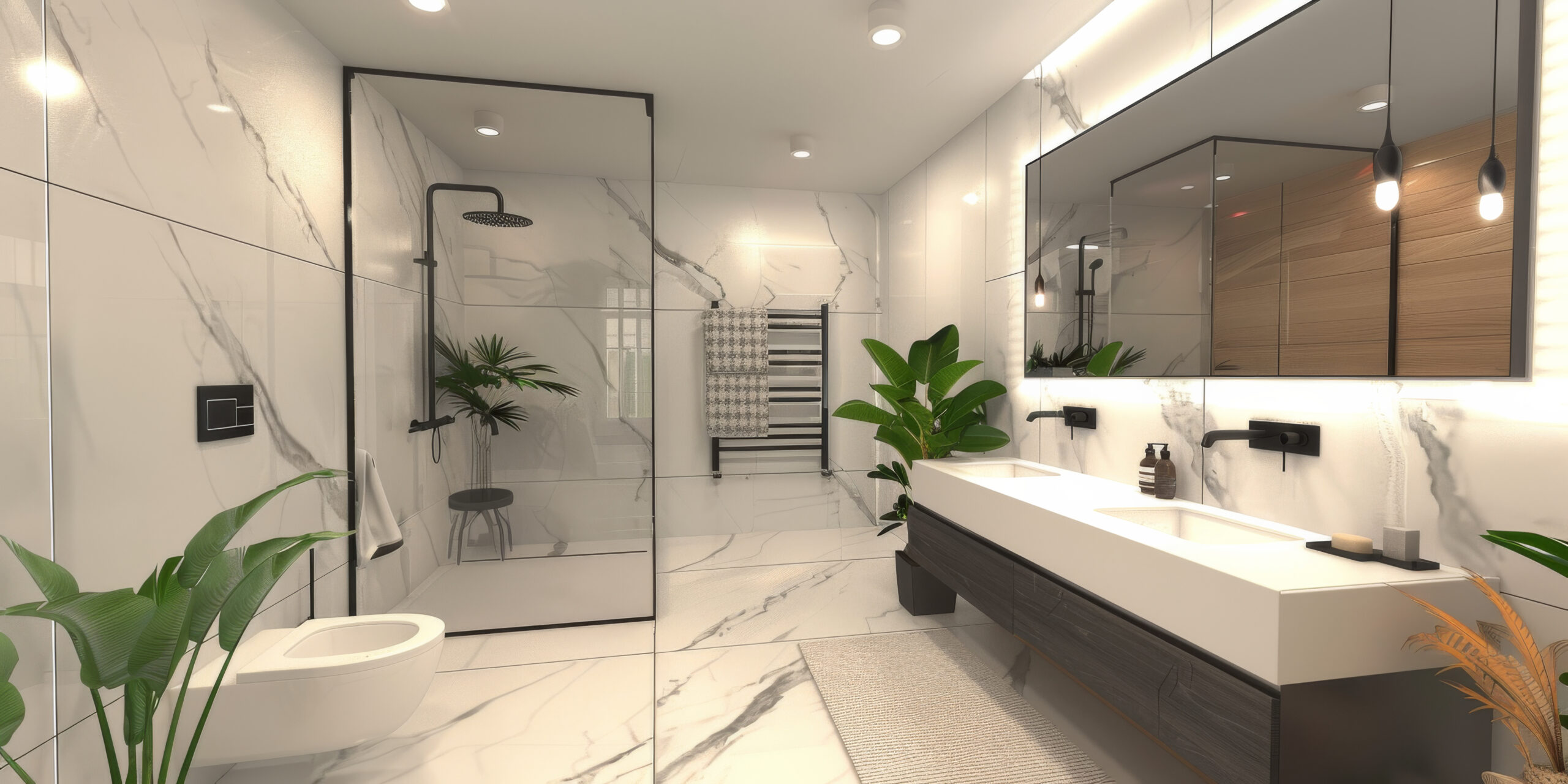 Waterproofing Details for Tiled Rowhome Walk-In Showers shown in a realistic Philadelphia, PA residential construction setting.