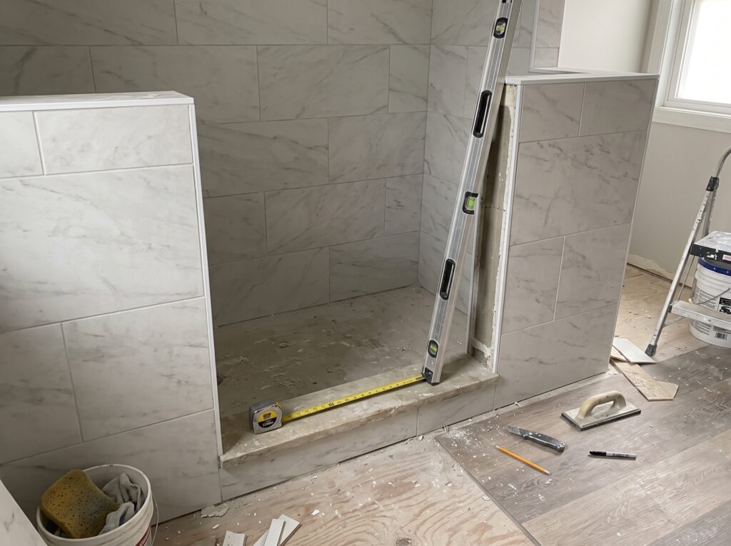 Shower door rough opening detail for residential work in Philadelphia.