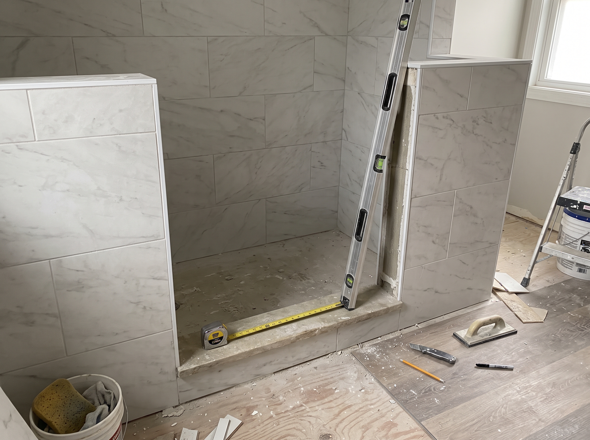 Shower door rough opening detail for residential work in Philadelphia.