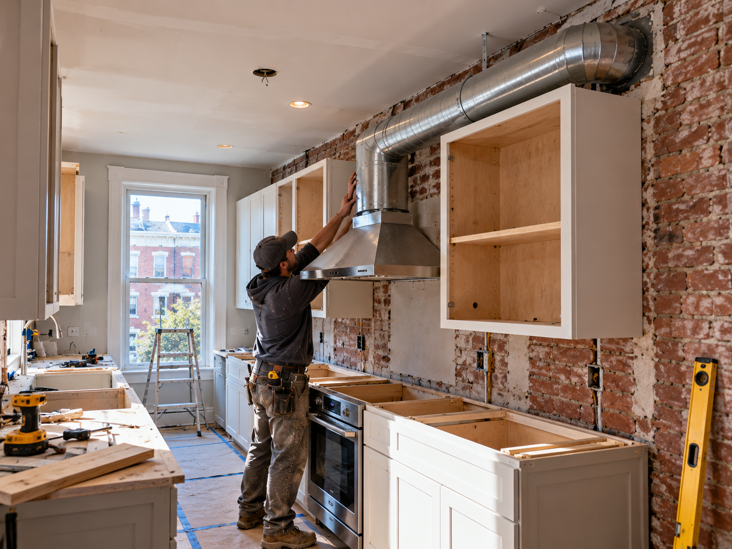Range hood venting installed during a Philadelphia rowhome kitchen remodel